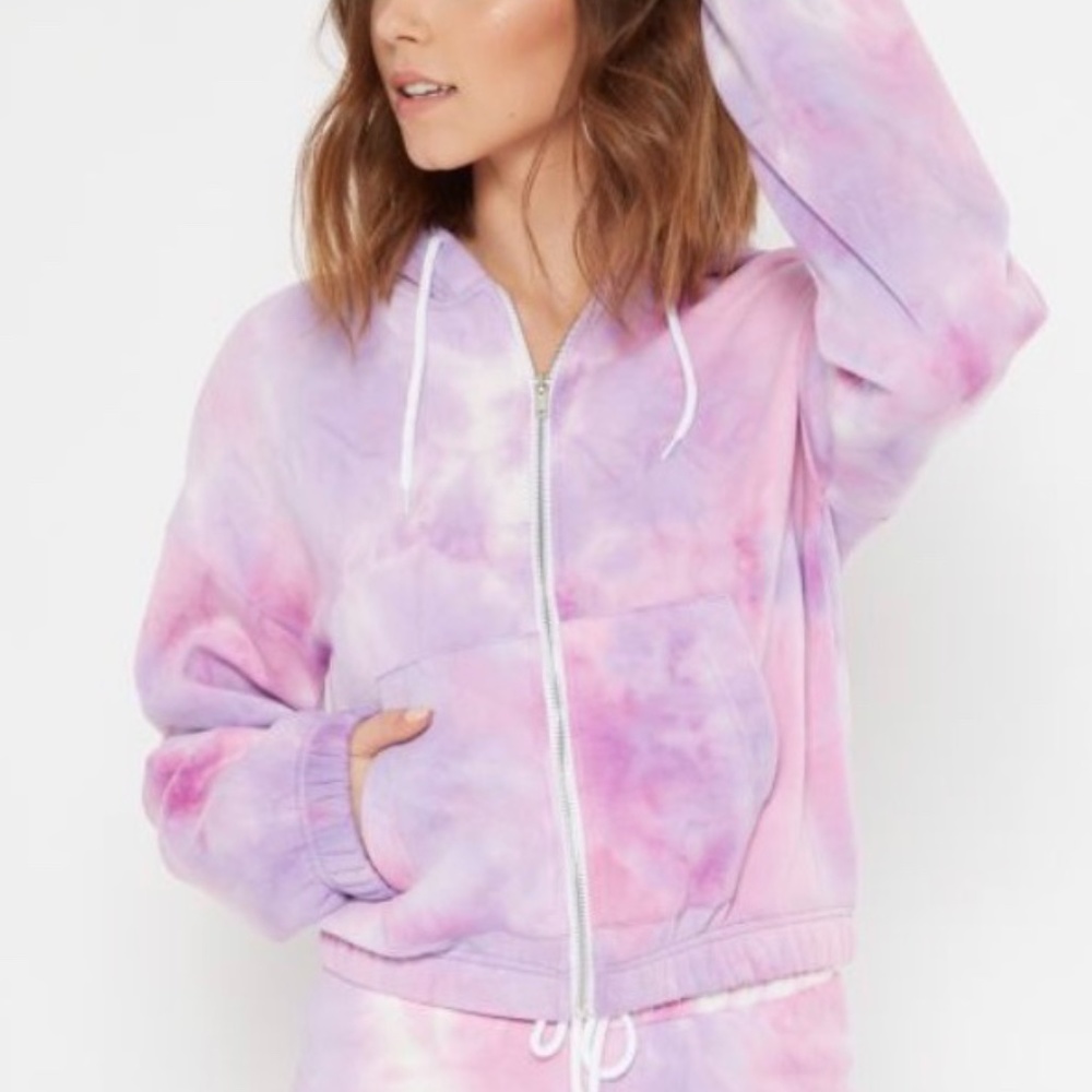 Purple Tie Dye Fleece Zip Up Hoodie